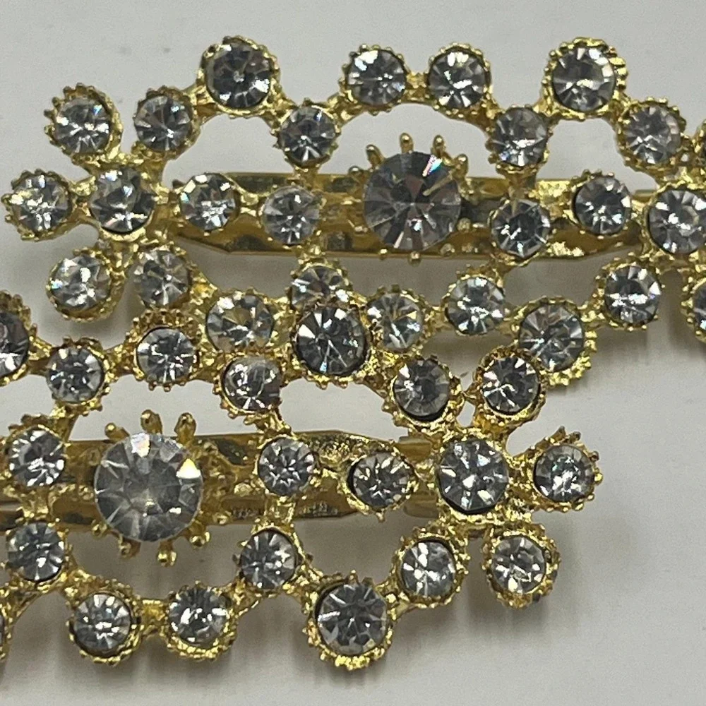 Vintage Gold Tone Rhinestone Brooch Pin Set of 2 Sparkly Crystal Classic Fashion